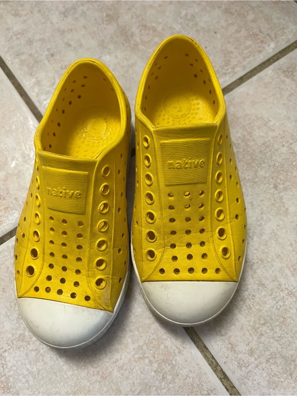 Native Kids Water Shoes Jefferson Slip-On in Yellow with White Toe